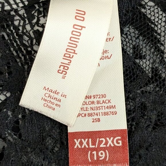 NO BOUNDARIES Black/White Chiffon, Aztec Print Open Tunic w Black Lace; Size XXL - Picture 4 of 6